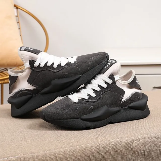 Y-3 Black White Sculpted Sole Mixed Suede And Textile Upper Chunky Sneakers 2