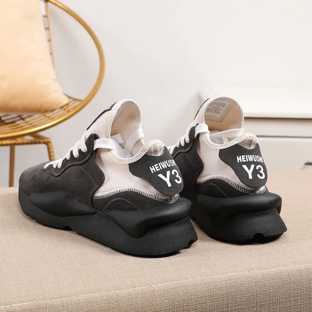 Y-3 Black White Sculpted Sole Mixed Suede And Textile Upper Chunky Sneakers 4