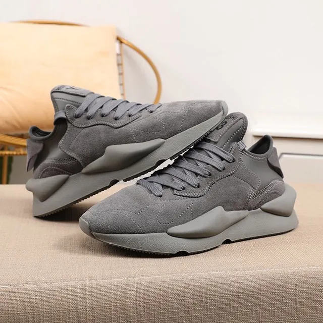 Y-3 Gray Monochromatic Suede Upper Chunky Sneakers 3