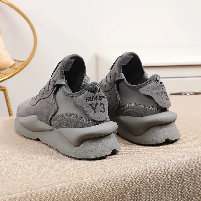 Y-3 Gray Monochromatic Suede Upper Chunky Sneakers 4