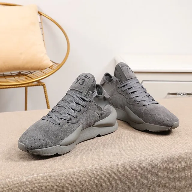 Y-3 Gray Monochromatic Suede Upper Chunky Sneakers 7