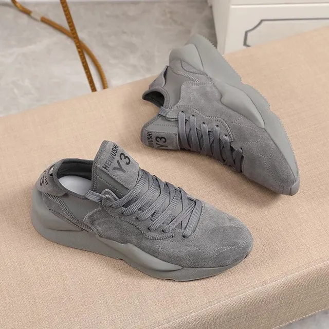 Y-3 Gray Monochromatic Suede Upper Chunky Sneakers 8