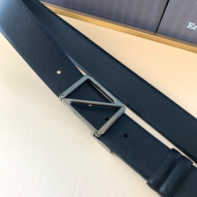 Ermenegildo Zegna Cinto de couro preto prateado texturizado polido geométrico com fivela 2