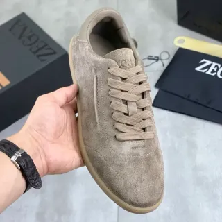 Zegna 米棕麂皮鞋面 侧拉链细节 生活方式运动鞋
