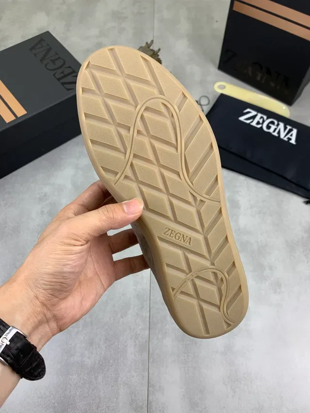 Zegna Beige Marron Daim Partie Supérieure Détail Zipper Latéral Lifestyle Sneakers 2