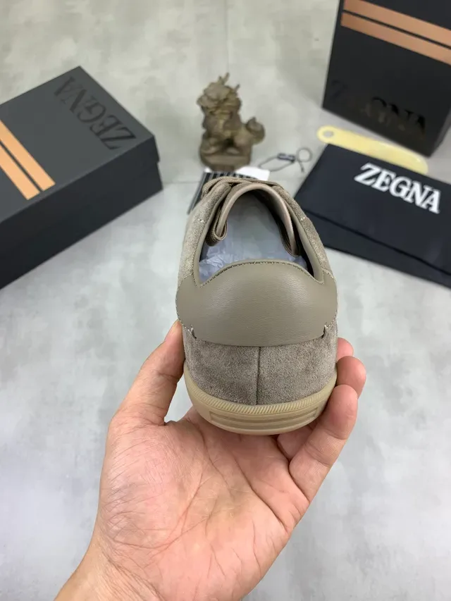 Zegna Beige Marron Daim Partie Supérieure Détail Zipper Latéral Lifestyle Sneakers 3