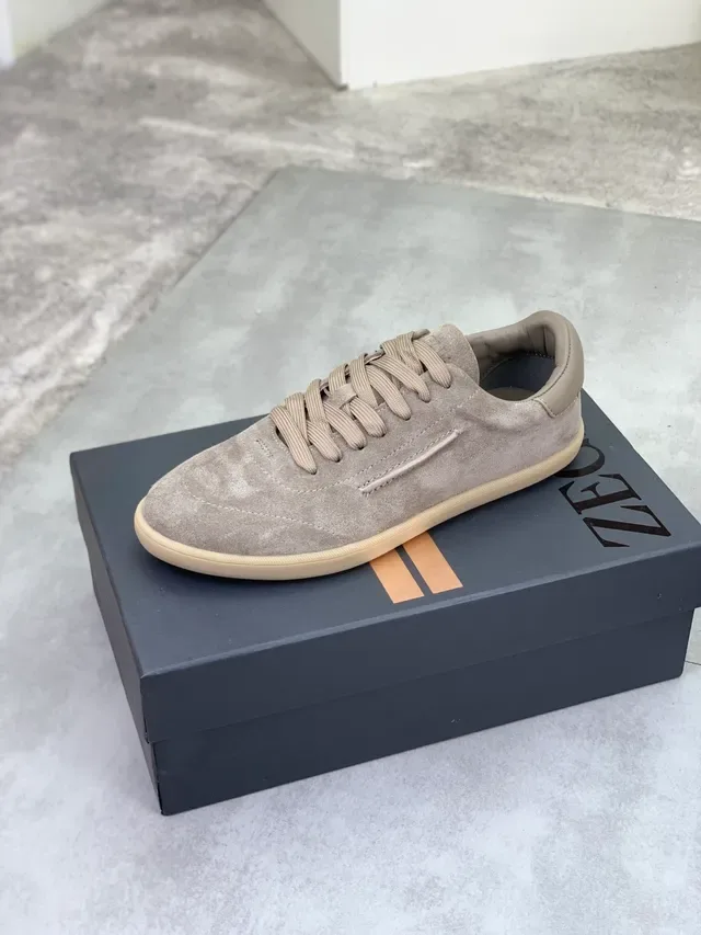 Zegna Beige Marron Daim Partie Supérieure Détail Zipper Latéral Lifestyle Sneakers 4