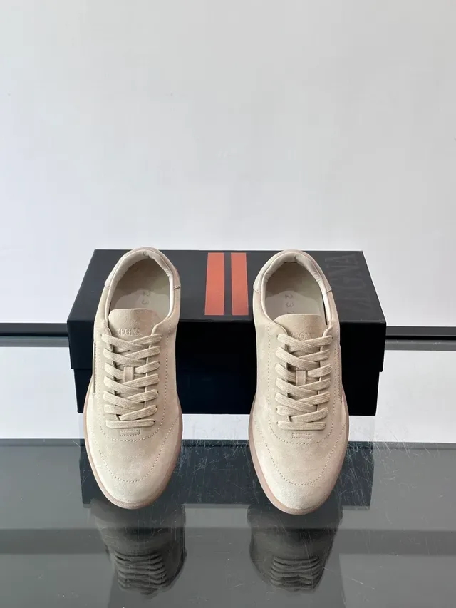 Zegna Beige Suede Low-Top Sneaker 4