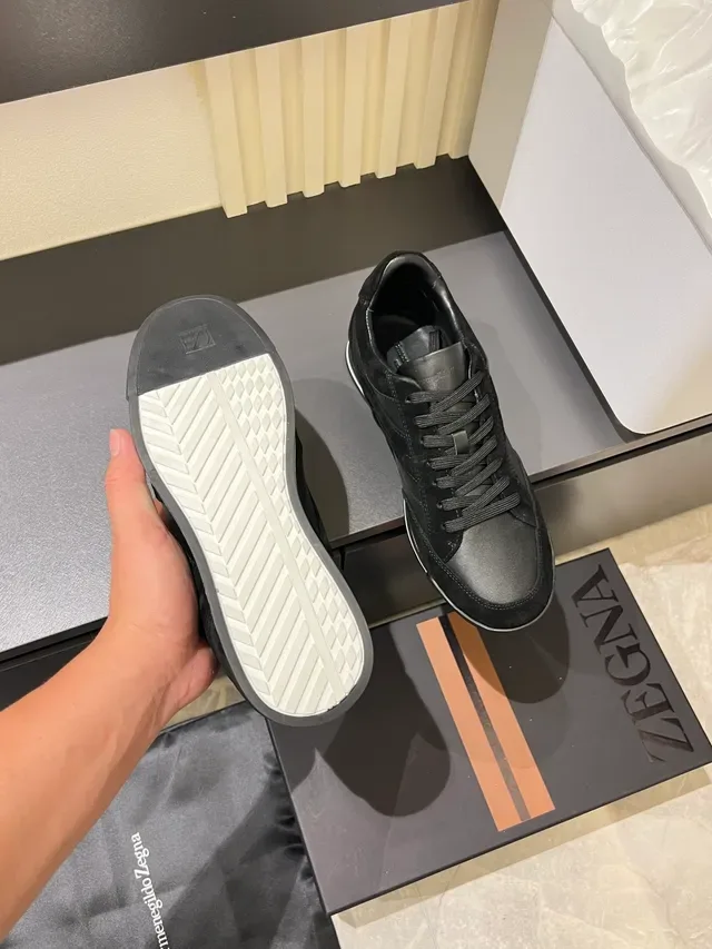 Zegna Tênis Lifestyle de Material Misto Preto e Cinza 3