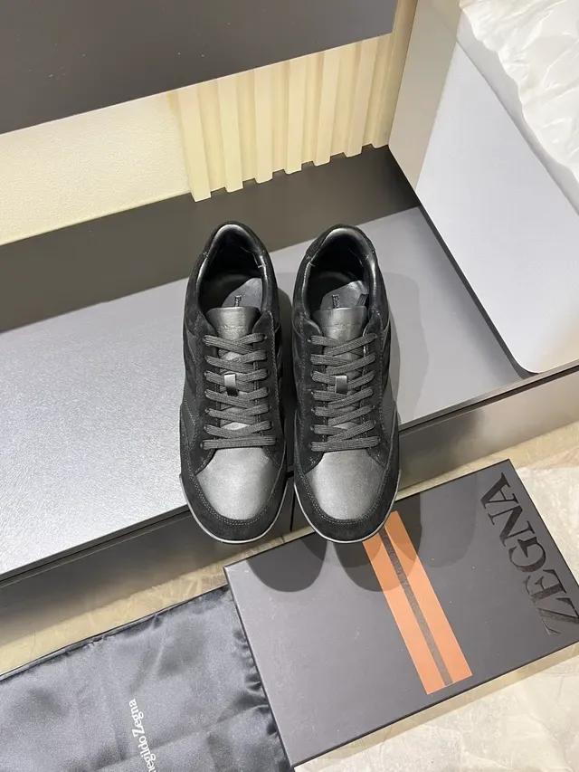 Zegna Tênis Lifestyle de Material Misto Preto e Cinza 5