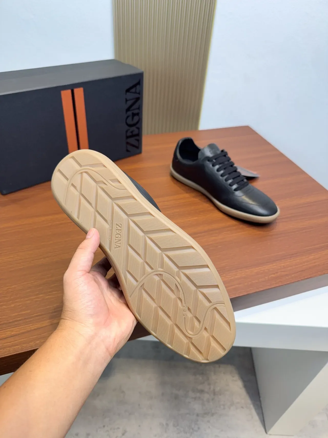 Zegna Black Leather Low-Top Sneakers 2