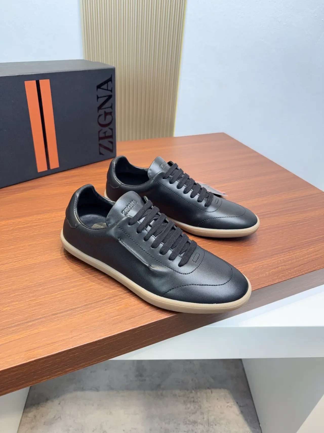 Zegna Black Leather Low-Top Sneakers 4