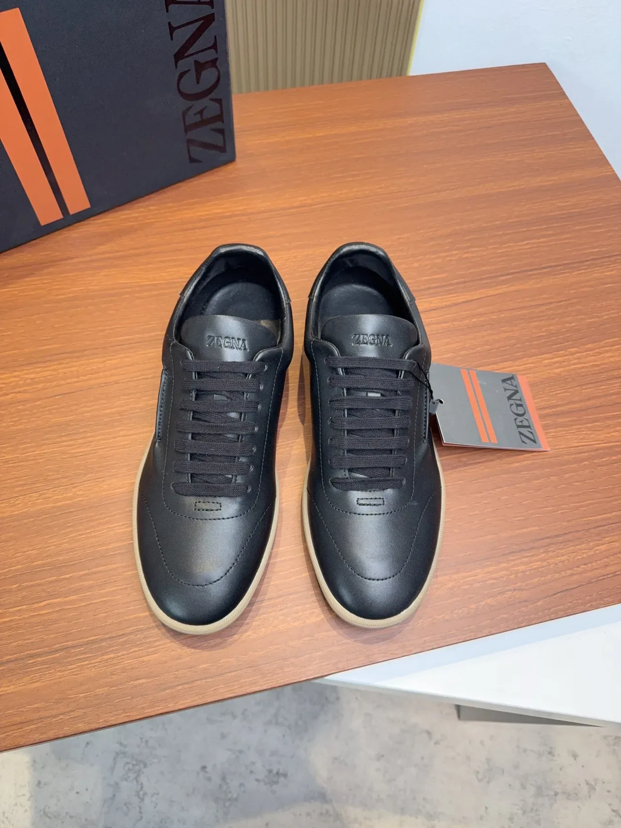 Zegna Black Leather Low-Top Sneakers 5