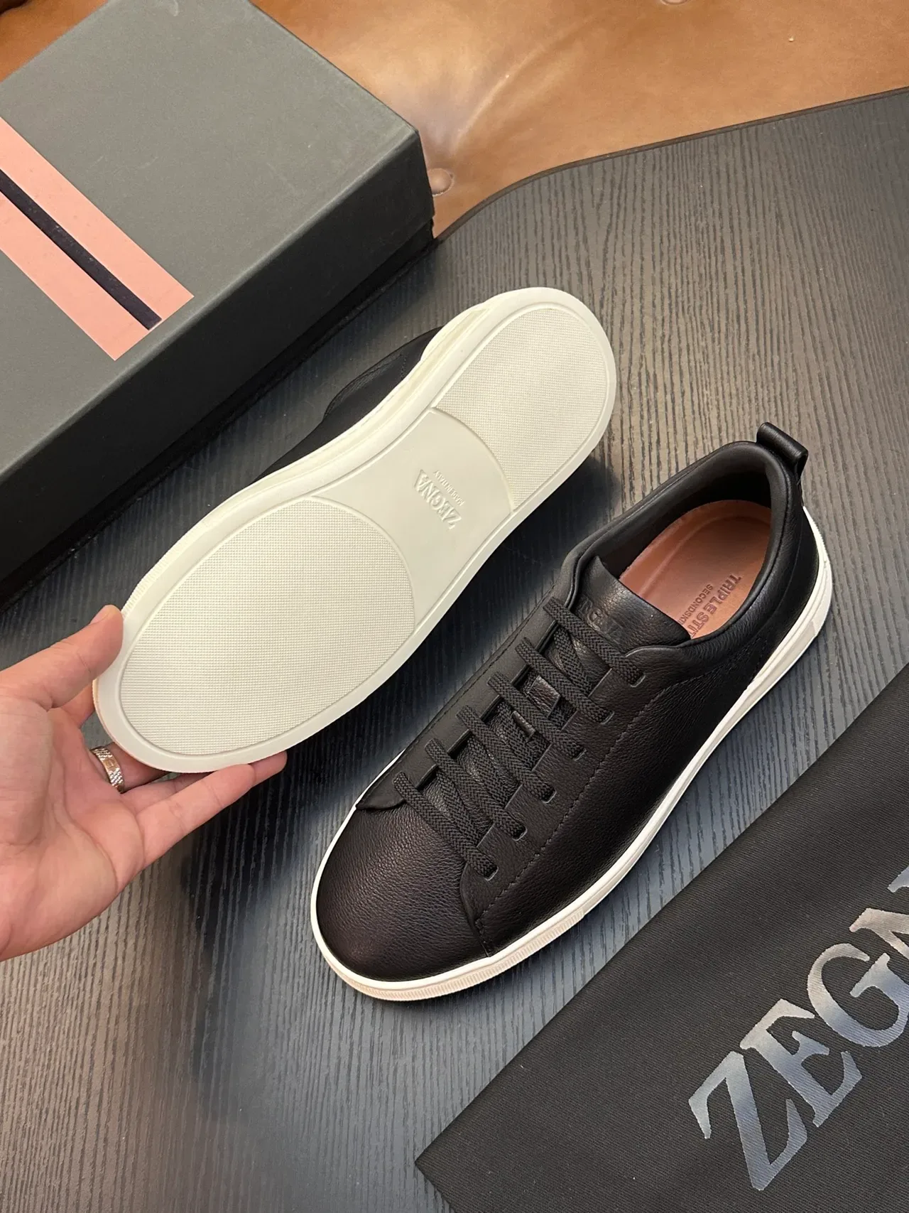 Zegna Black Pebbled Leather Lifestyle Sneaker 2