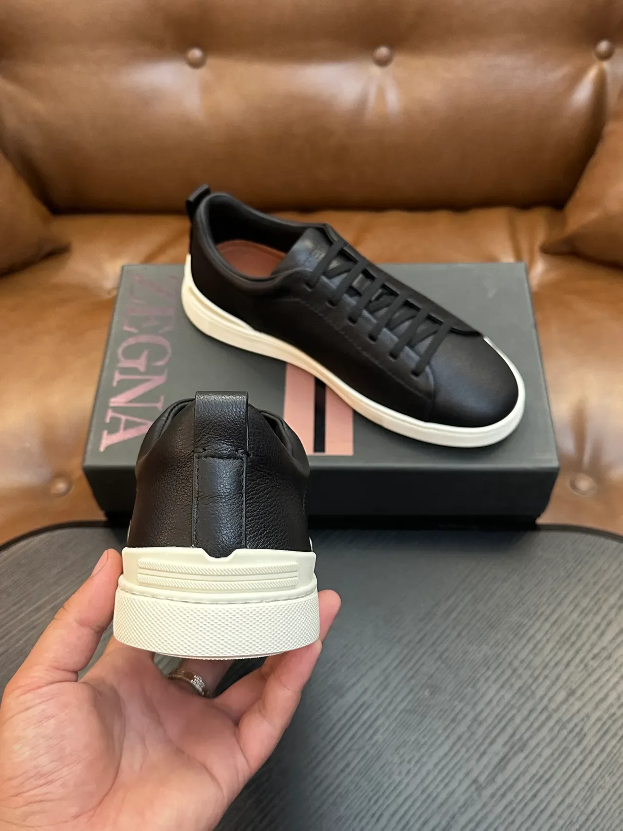 Zegna Black Pebbled Leather Lifestyle Sneaker 3