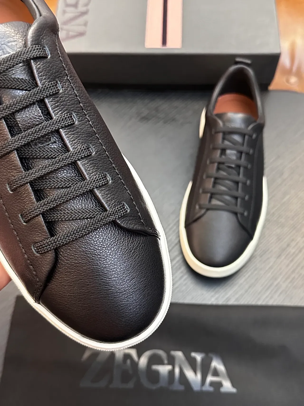 Zegna Black Pebbled Leather Lifestyle Sneaker 4