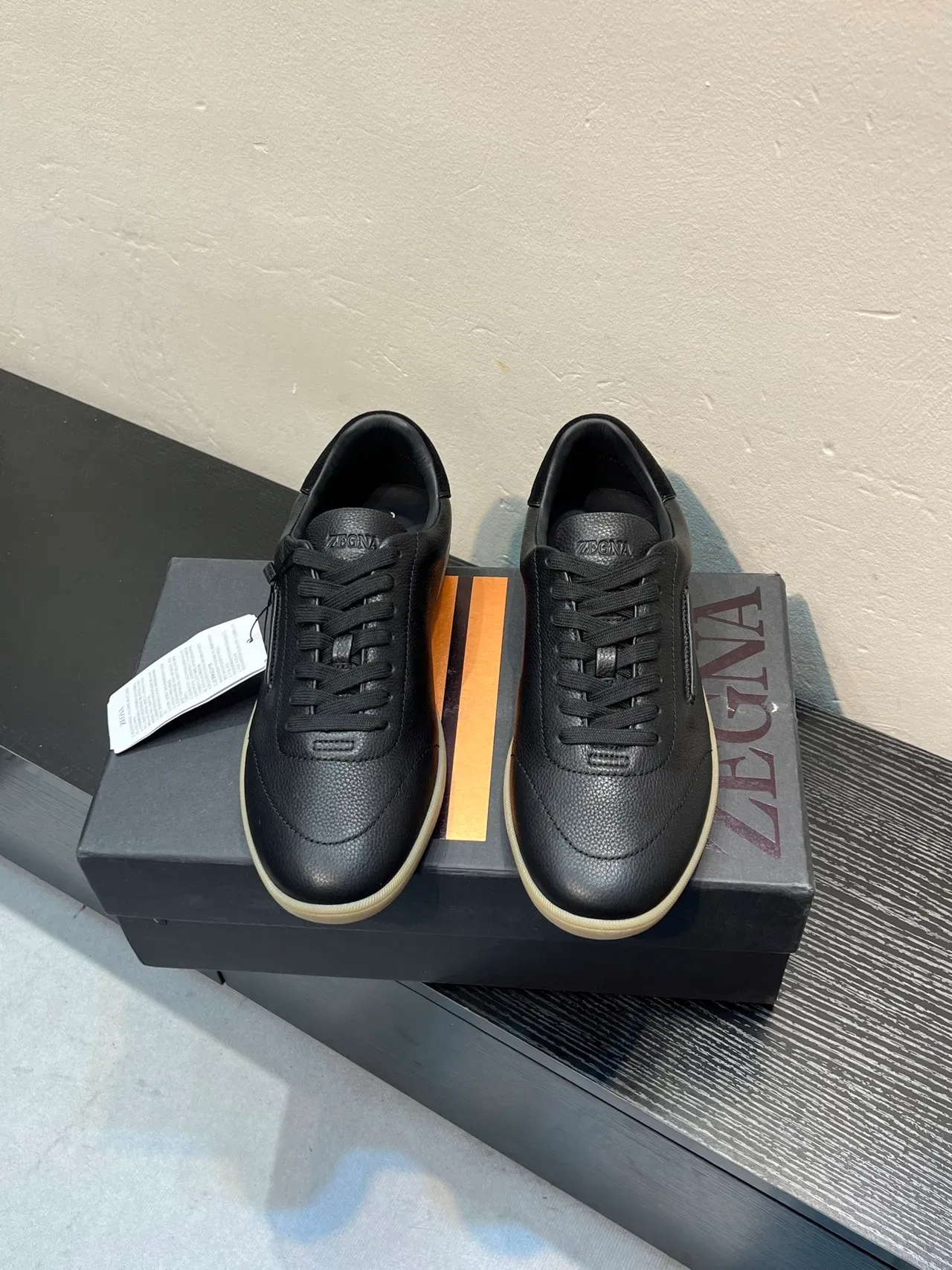 Zegna Black Pebbled Leather Low-Top Lifestyle Sneaker 2