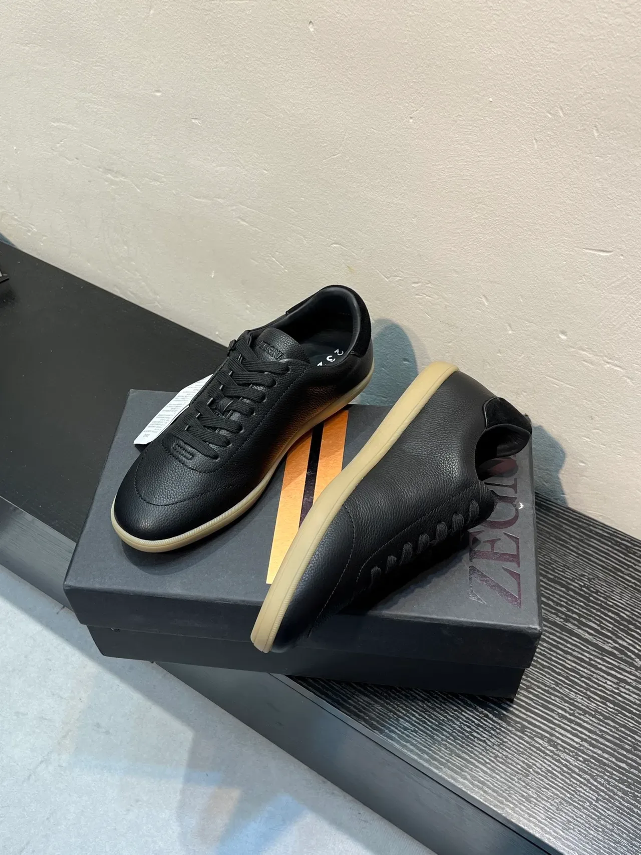 Zegna Black Pebbled Leather Low-Top Lifestyle Sneaker 3