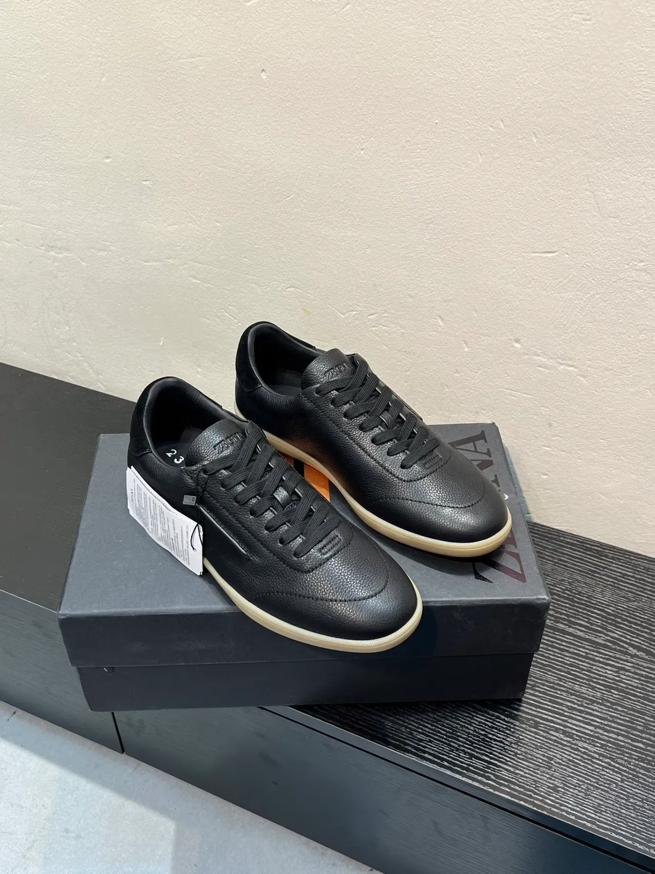 Zegna Black Pebbled Leather Low-Top Lifestyle Sneaker 4