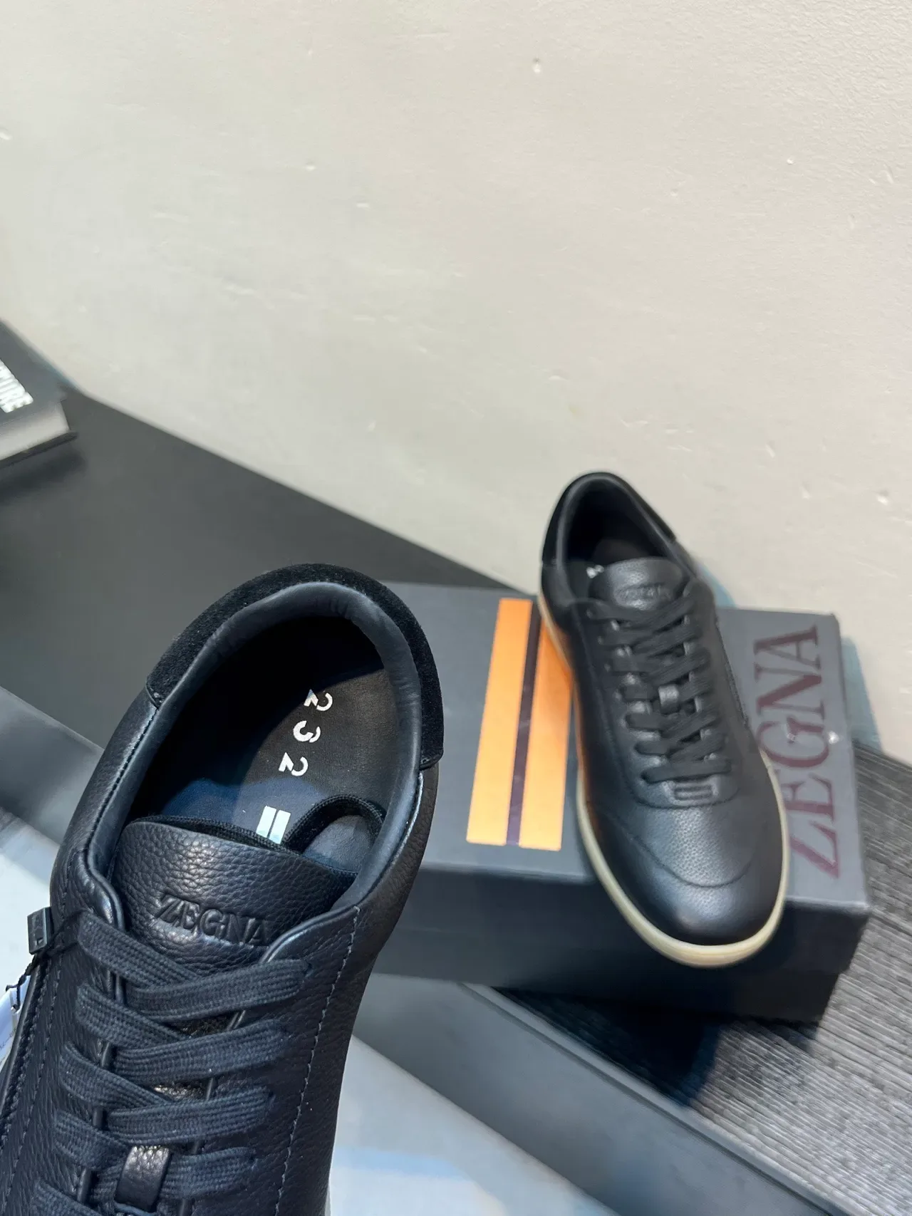 Zegna Black Pebbled Leather Low-Top Lifestyle Sneaker 6