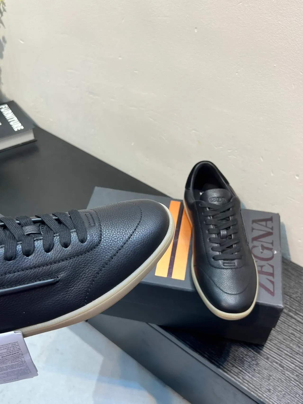 Zegna Black Pebbled Leather Low-Top Lifestyle Sneaker 7
