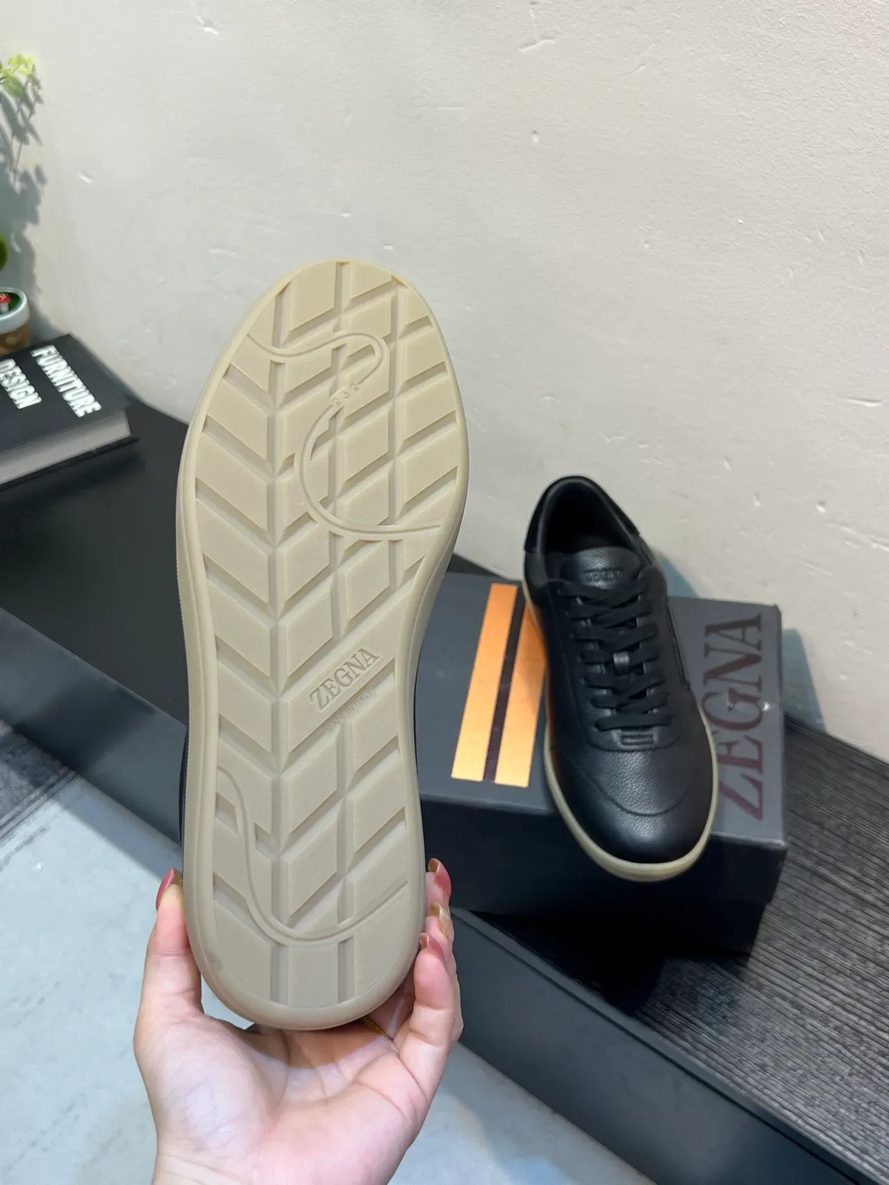 Zegna Black Pebbled Leather Low-Top Lifestyle Sneaker 8