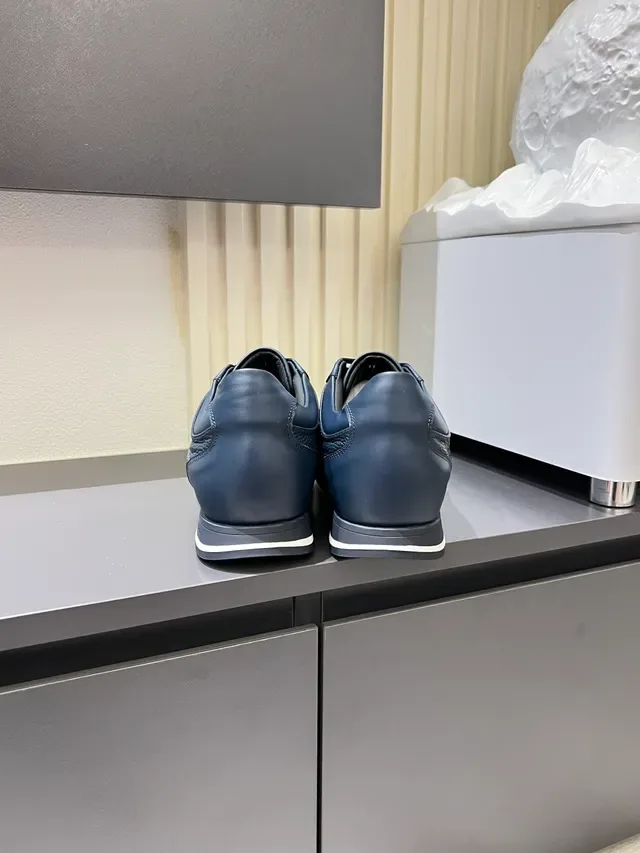 Zegna Sneakers Lifestyle Bleu Marine à Panneaux en Cuir Low-Top 2