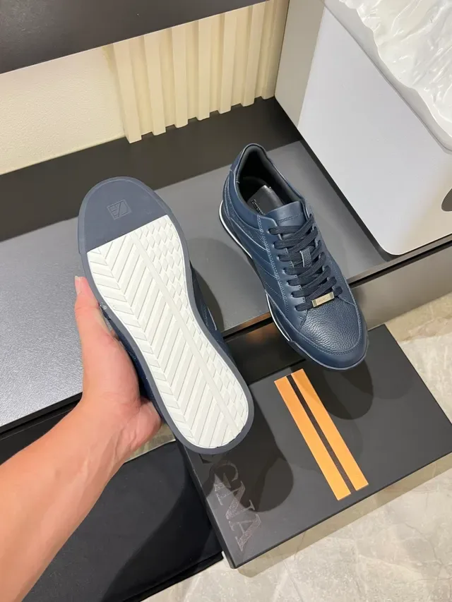 Zegna Sneakers Lifestyle Bleu Marine à Panneaux en Cuir Low-Top 3