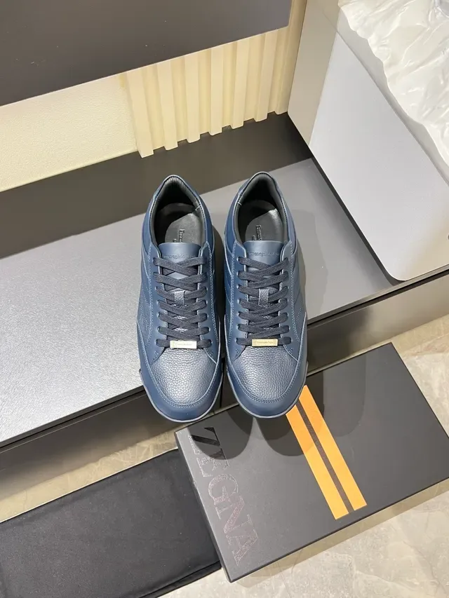 Zegna Sneakers Lifestyle Bleu Marine à Panneaux en Cuir Low-Top 5