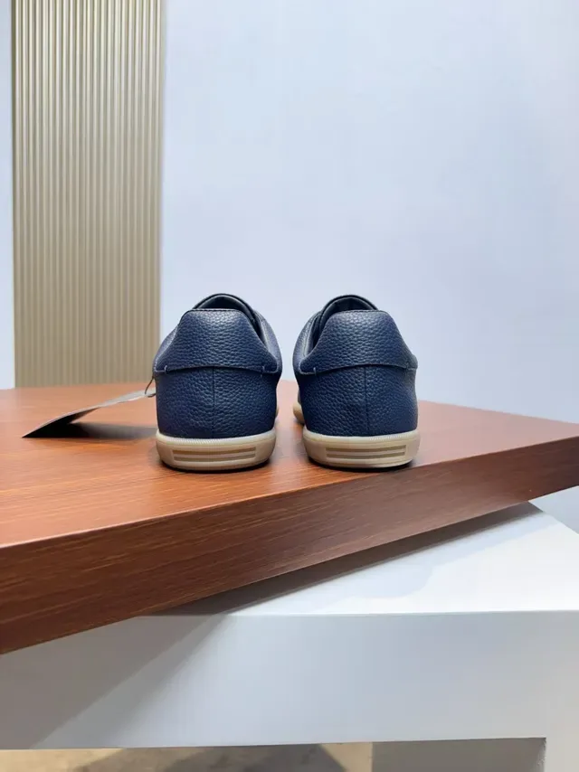 Zegna Navy Textured Leather Low-Top Lifestyle Sneakers 3