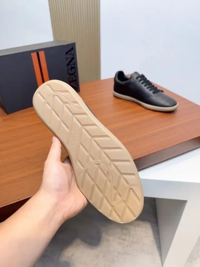 Zegna Textured Black Leather Low-Top Lifestyle Sneakers 2