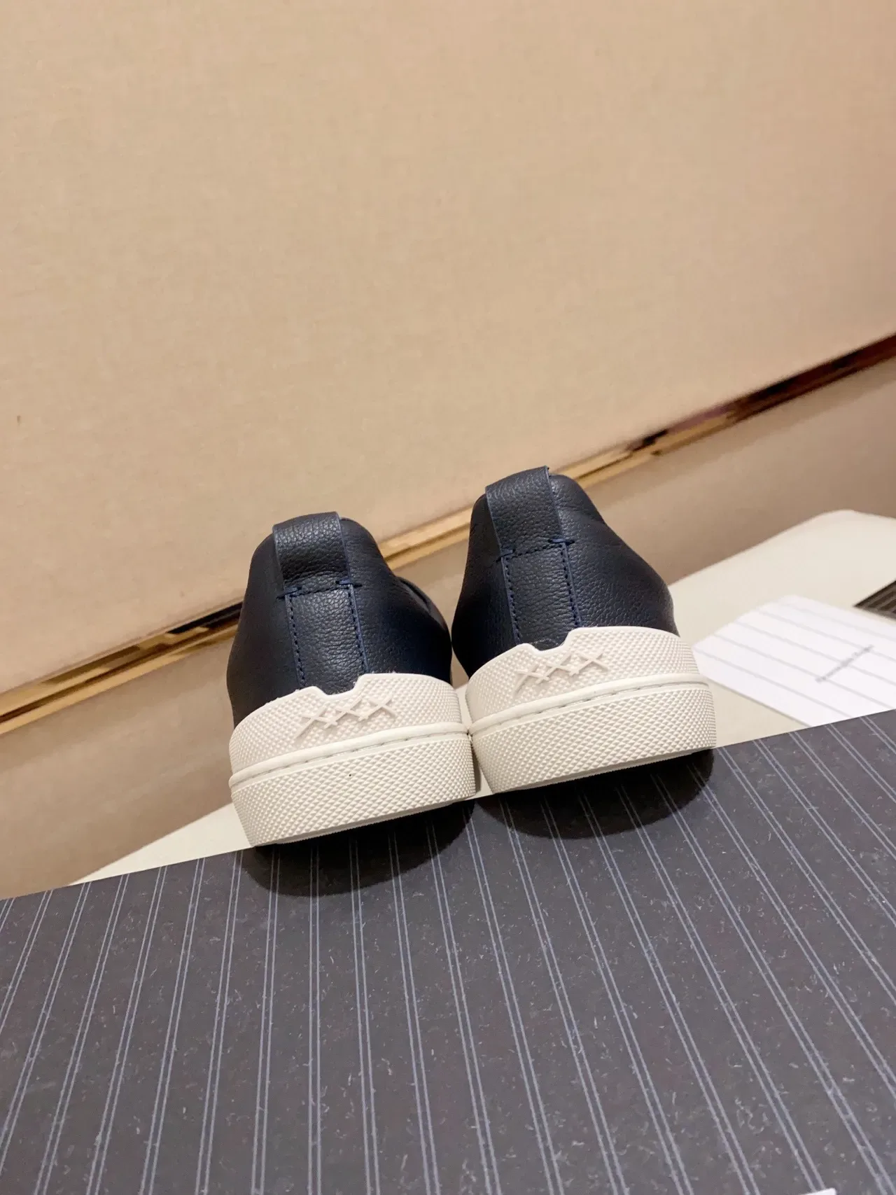 Zegna Two-Tone Navy and Blue Leather-Suede Slip-On Sneakers 3