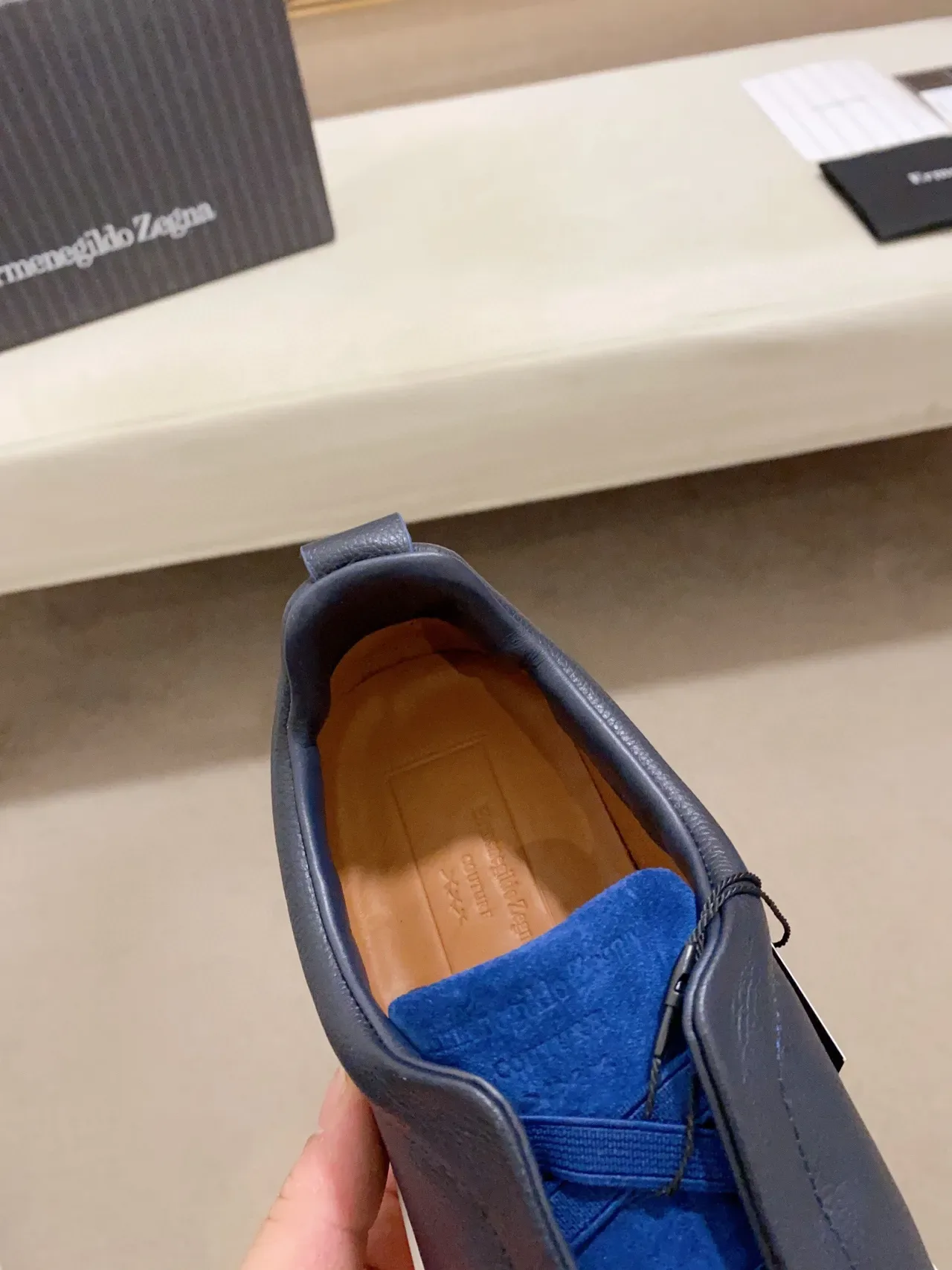 Zegna Two-Tone Navy and Blue Leather-Suede Slip-On Sneakers 6