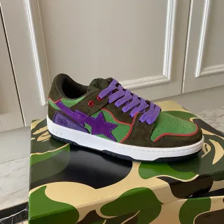 A Bathing Ape BAPE STA Army Green Purple Low-Top Suede And Textile Upper Lifestyle Sneakers