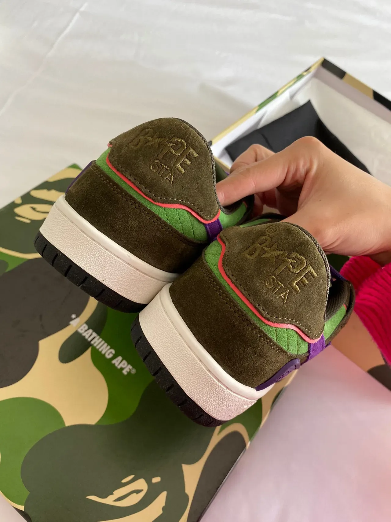 A Bathing Ape BAPE STA Army Green Purple Low-Top Suede And Textile Upper Lifestyle Sneakers 3