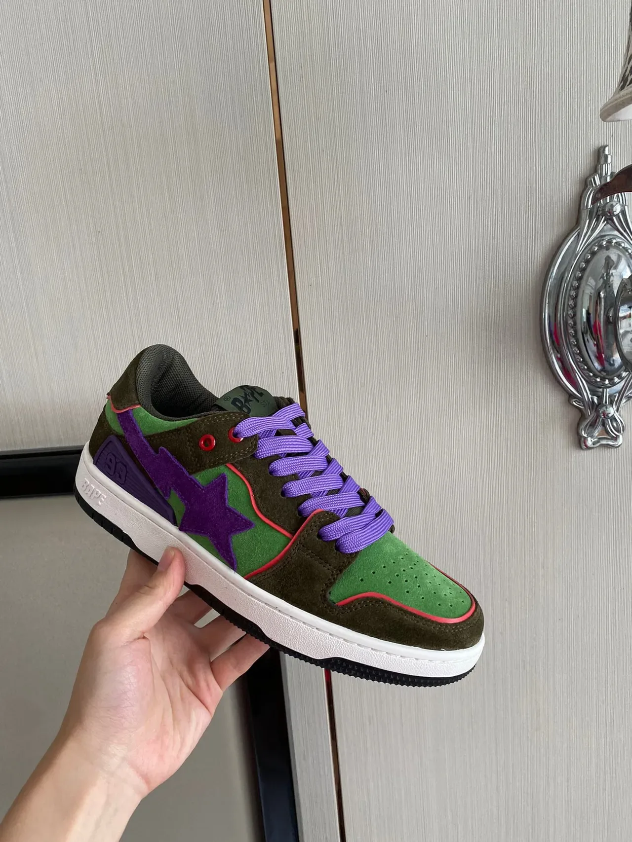 A Bathing Ape BAPE STA Army Green Purple Low-Top Suede And Textile Upper Lifestyle Sneakers 4
