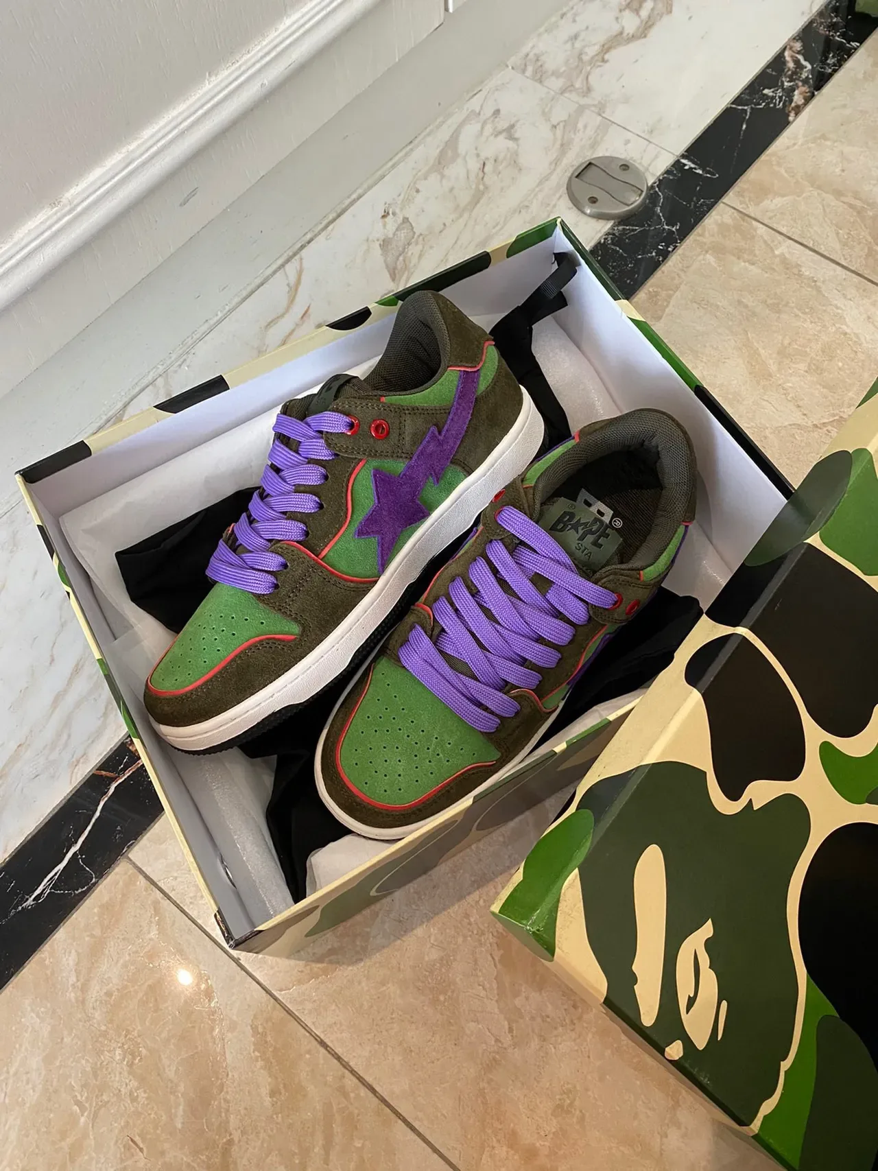 A Bathing Ape BAPE STA Army Green Purple Low-Top Suede And Textile Upper Lifestyle Sneakers 5
