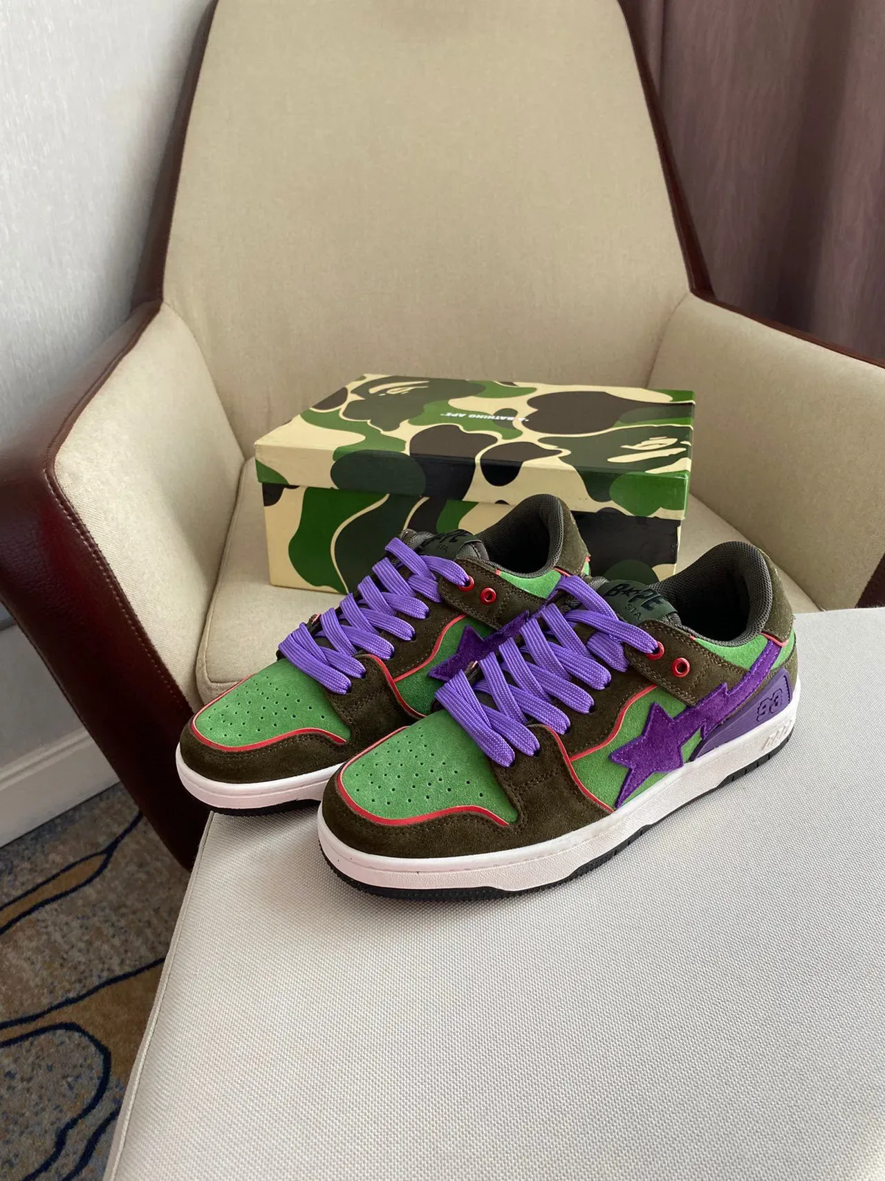 A Bathing Ape BAPE STA Army Green Purple Low-Top Suede And Textile Upper Lifestyle Sneakers 6