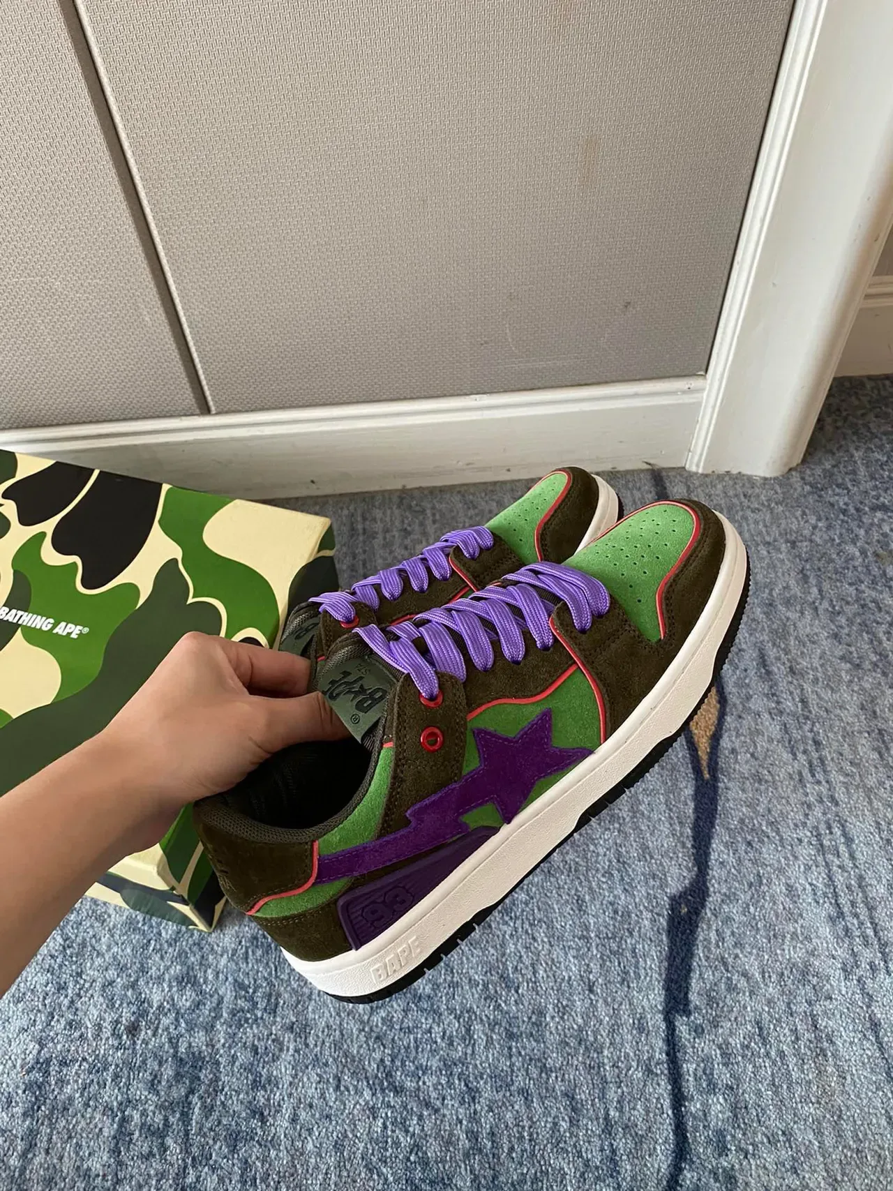 A Bathing Ape BAPE STA Army Green Purple Low-Top Suede And Textile Upper Lifestyle Sneakers 7