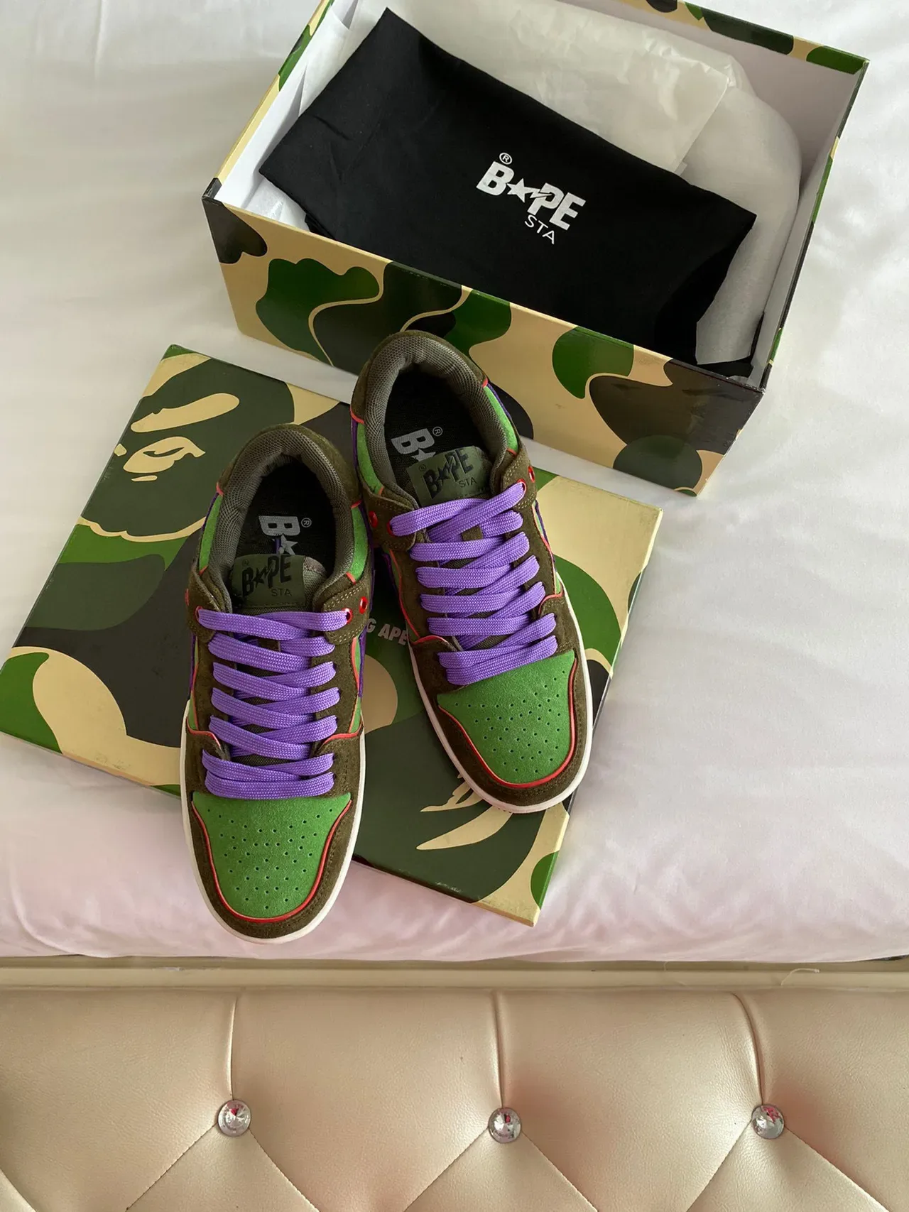 A Bathing Ape BAPE STA Army Green Purple Low-Top Suede And Textile Upper Lifestyle Sneakers 8