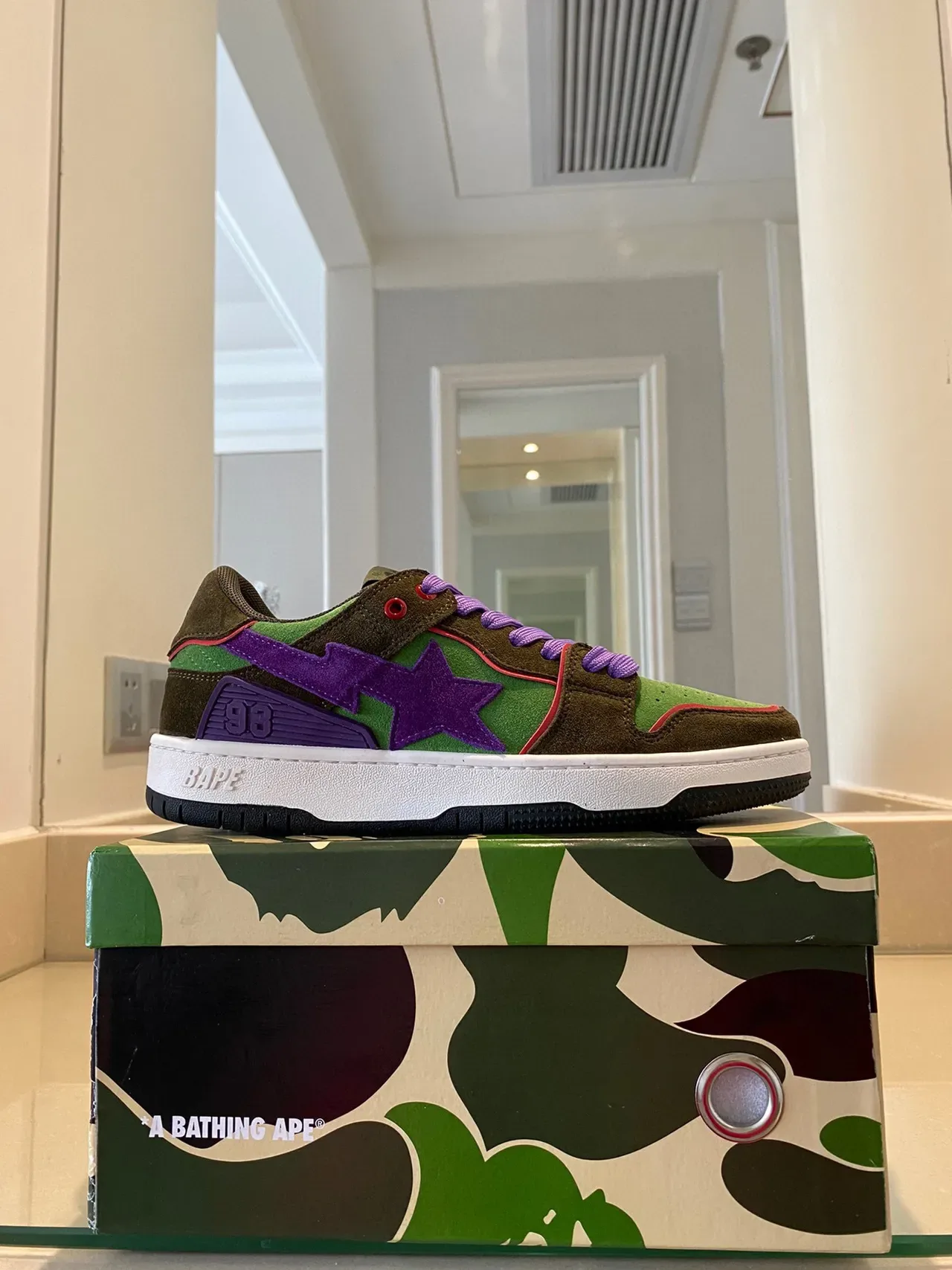 A Bathing Ape BAPE STA Army Green Purple Low-Top Suede And Textile Upper Lifestyle Sneakers 9