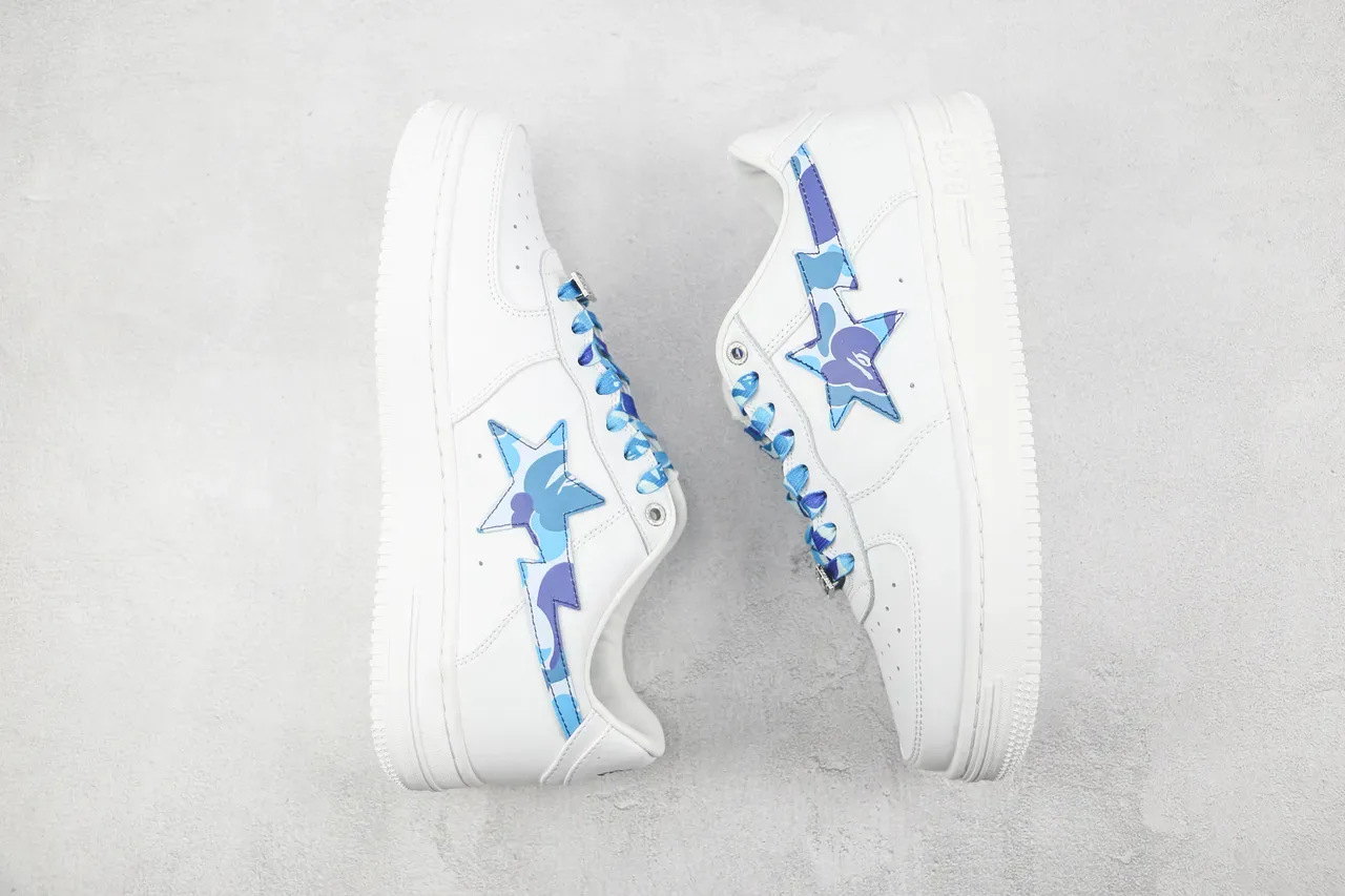 A Bathing Ape BAPE STA Branco Azul Roxo ABC Camo Tubarão Tênis lifestyle 2