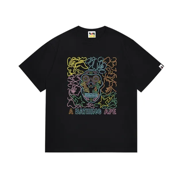 A Bathing Ape Graphic Print Tee Black Multicolor Neon-Outline T-Shirt 1