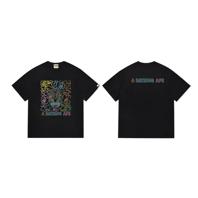A Bathing Ape Graphic Print Tee Black Multicolor Neon-Outline T-Shirt 3