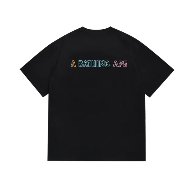 A Bathing Ape Graphic Print Tee Black Multicolor Neon-Outline T-Shirt 5