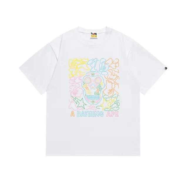 A Bathing Ape Graphic Print Tee Black Multicolor Neon-Outline T-Shirt 7