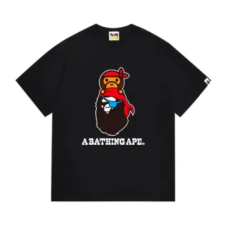 A Bathing Ape Pirate Ape ग्राफिक काली टी-शर्ट