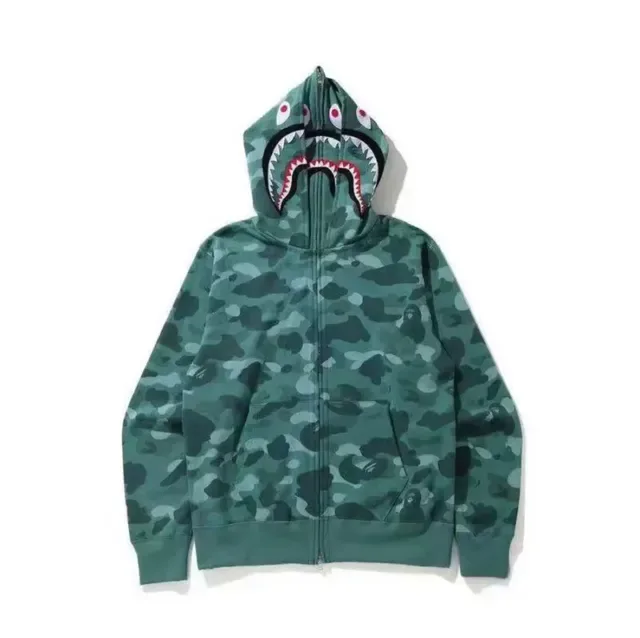 A Bathing Ape Shark Army Green Multicolor Full-Zip Hood Hoodie 1