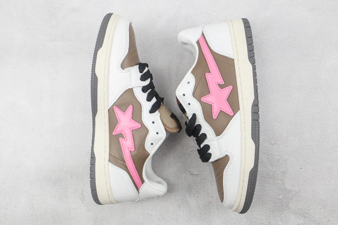 A Bathing Ape White Brown Low-Top Layered Leather/synthetic Upper Skateboard Shoes 2