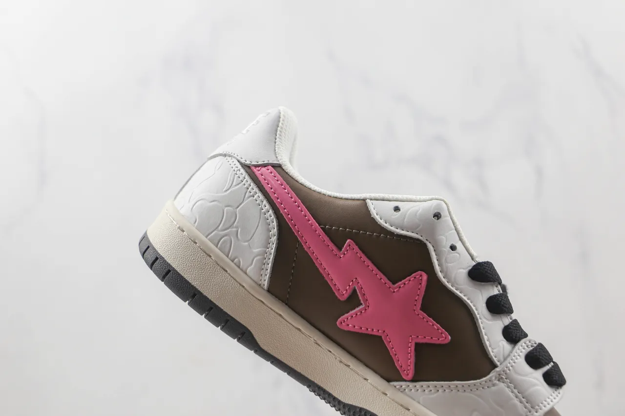 A Bathing Ape White Brown Low-Top Layered Leather/synthetic Upper Skateboard Shoes 5